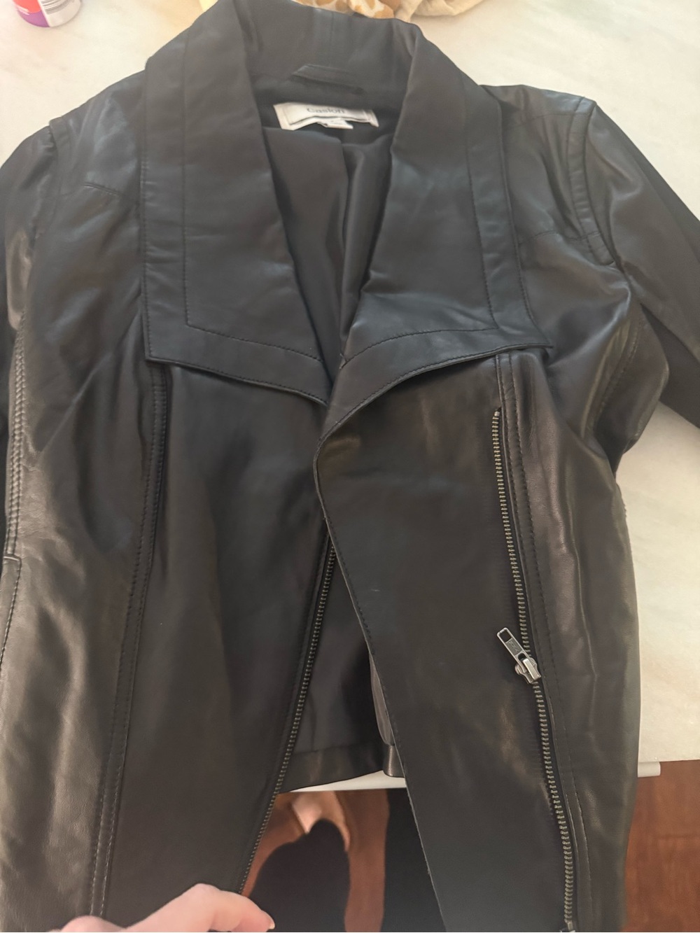 Caslon Black Leather Moto Jacket with Asymmetric Zip